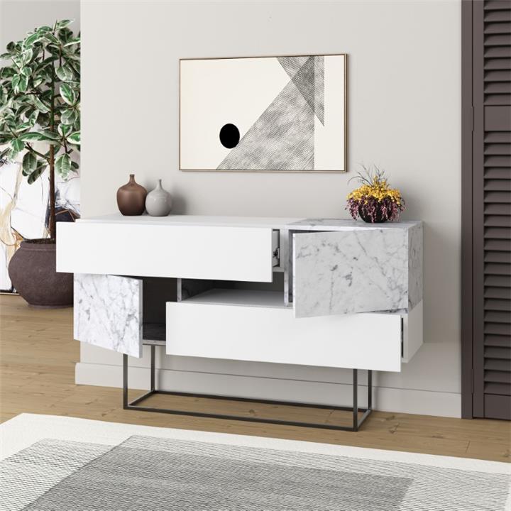 Buffet Roberta pakoworld white marble melamine 145x40x82cm