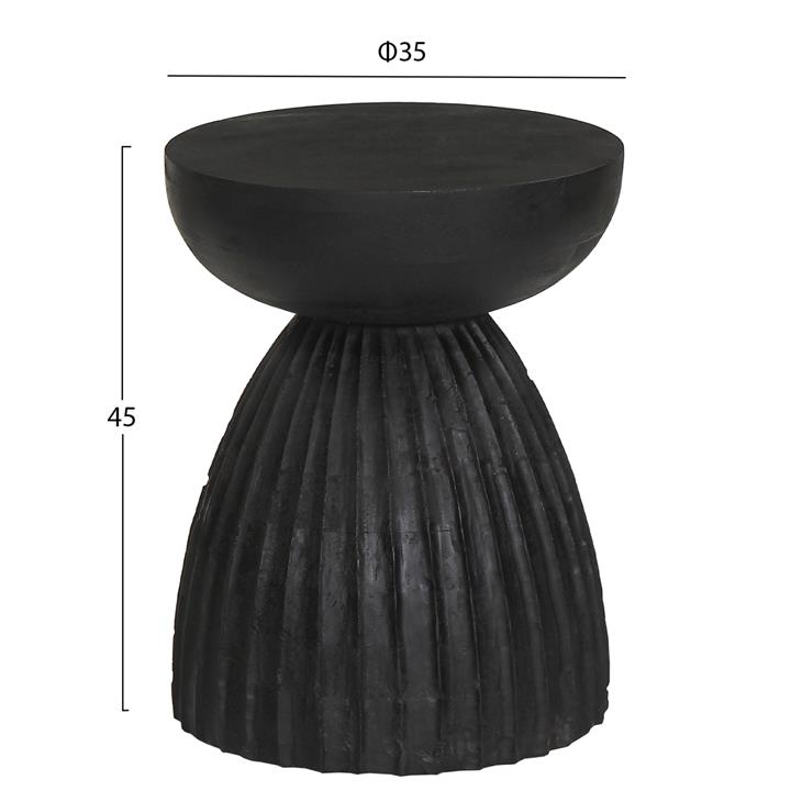 STOOL ROUND SCALLOP HM9702 SOLID MANGO WOOD IN BLACK Φ35x45Hcm.