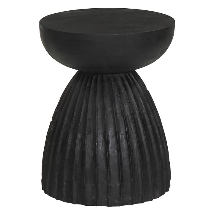 STOOL ROUND SCALLOP HM9702 SOLID MANGO WOOD IN BLACK Φ35x45Hcm.