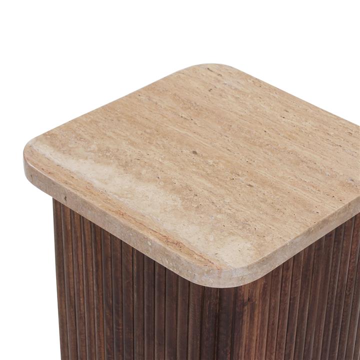 SIDE TABLE SQUARE GLADYS HM9713 SOLID MANGO WOOD-WHITE TRAVERTINE 40x40x60Hcm.