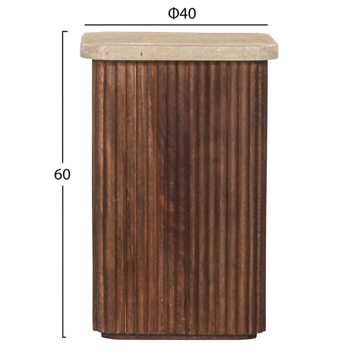 SIDE TABLE SQUARE GLADYS HM9713 SOLID MANGO WOOD-WHITE TRAVERTINE 40x40x60Hcm.