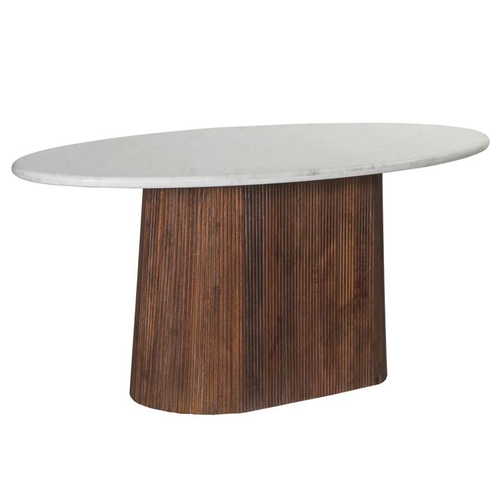 DINING TABLE OVAL PURGER HM9715 SOLID MANGO WOOD-WHITE MARBLE 180x90x76Hcm.