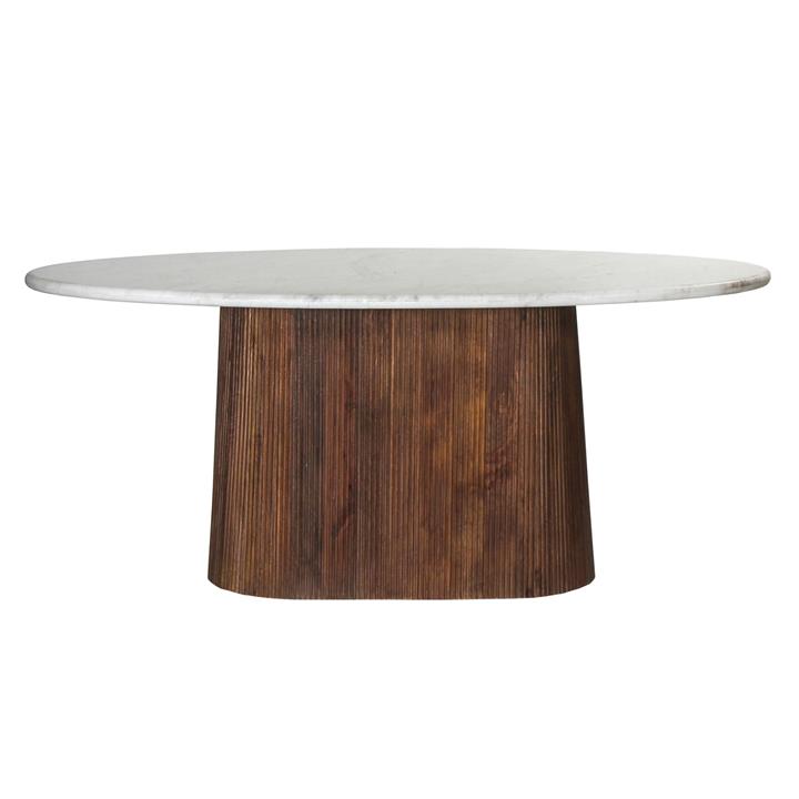 DINING TABLE OVAL PURGER HM9715 SOLID MANGO WOOD-WHITE MARBLE 180x90x76Hcm.
