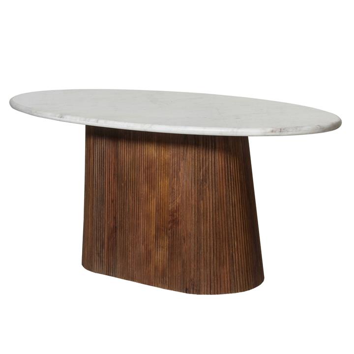 DINING TABLE OVAL PURGER HM9715 SOLID MANGO WOOD-WHITE MARBLE 180x90x76Hcm.