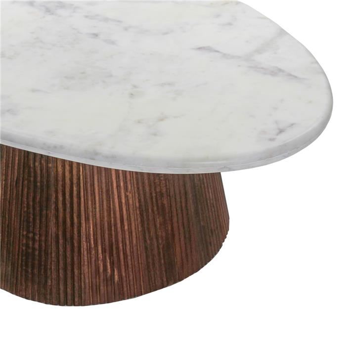 COFFEE TABLE OVAL PURGER HM9716 SOLID MANGO-WHITE MARBLE 120x70x38Hcm.