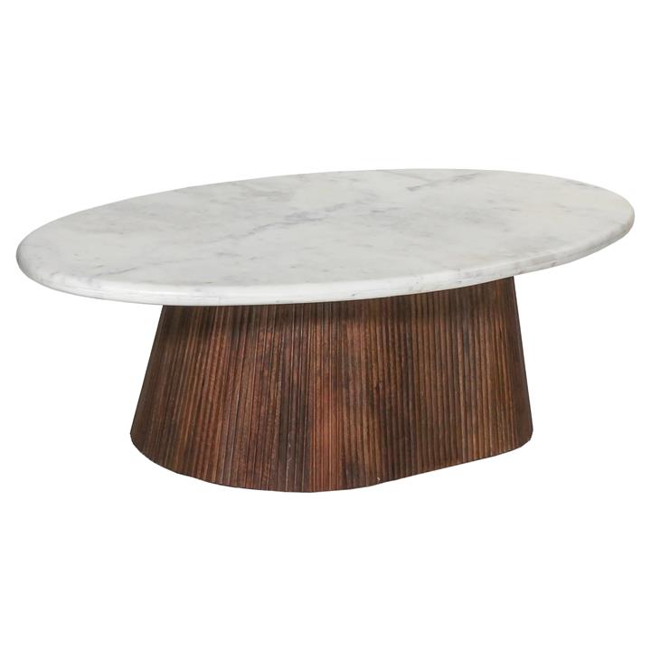 COFFEE TABLE OVAL PURGER HM9716 SOLID MANGO-WHITE MARBLE 120x70x38Hcm.