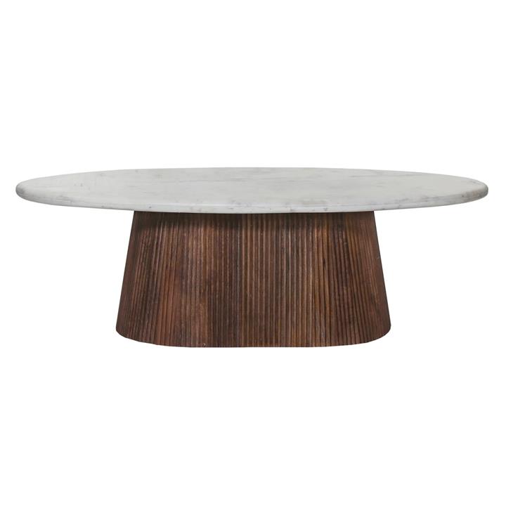 COFFEE TABLE OVAL PURGER HM9716 SOLID MANGO-WHITE MARBLE 120x70x38Hcm.