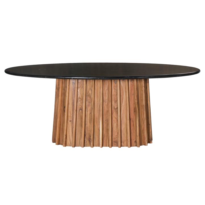 DINING TABLE OVAL DRAXX HM9689 SOLID ACACIA WOOD-BLACK MARBLE TOP 200x100x76Hcm.