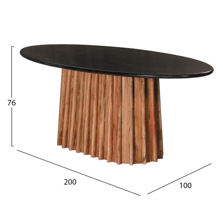 DINING TABLE OVAL DRAXX HM9689 SOLID ACACIA WOOD-BLACK MARBLE TOP 200x100x76Hcm.