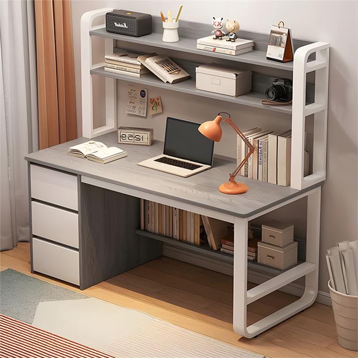 Soco pakoworld desk with shelf-MDF gray-white 120x50x144cm
