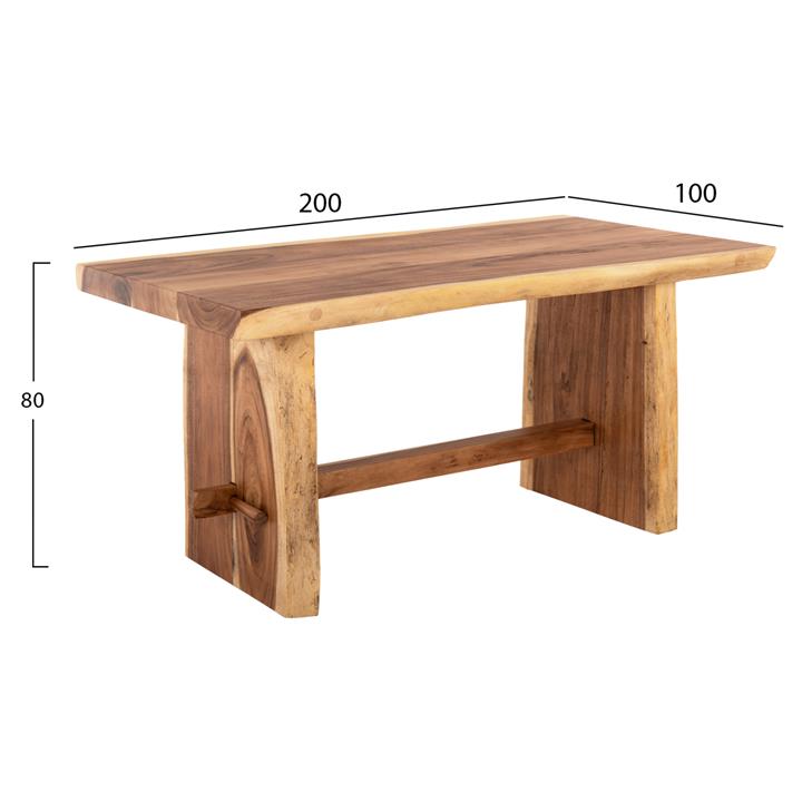 DINING TABLE EGON HM9490 SOLID SUAR WOOD 7,5cm.TOP- IN NATURAL COLOR 200x100x80Hcm.