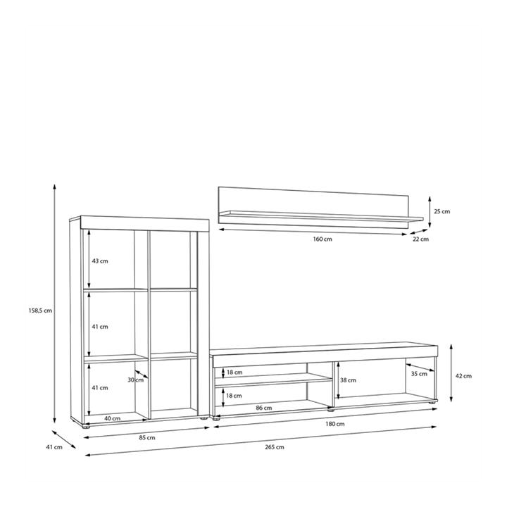 Σύνθετο σαλονιού Zorbi pakoworld λευκό-sonoma oak μελαμίνης 265x41x158.5εκ