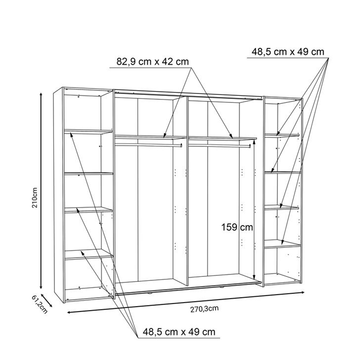 4-door wardrobe Verzo pakoworld oak-anthracite melamine 270.5x61.x210.5cm