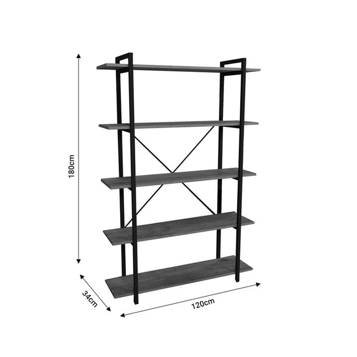 Bookcase Reson pakoworld oak-black melamine 120x34x180cm