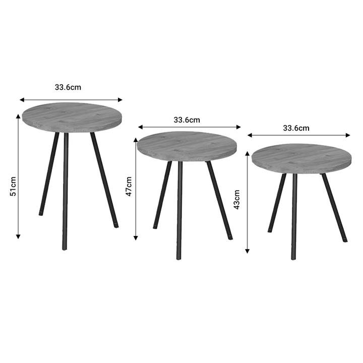 Coffee table Sebko pakoworld 3 pcs set oak-black melamine