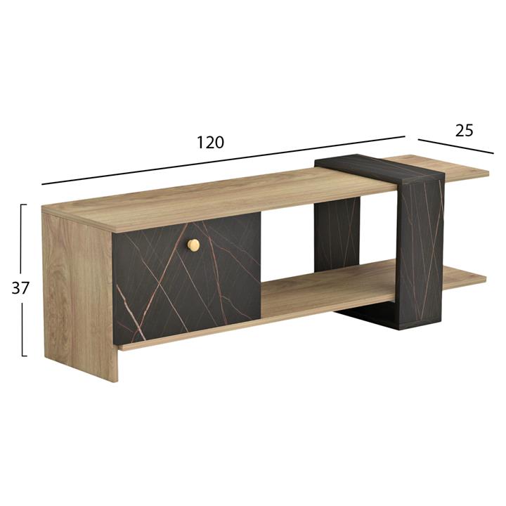 TV FURNITURE HENRIETTE HM8900.12 MELAMINE IN SONAMA-BLACK MARBLE 120x25x37Hcm.