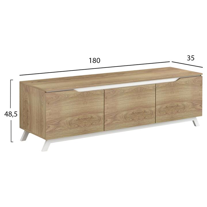 TV FURNITURE KIMIA HM8902.12 MELAMINE NATURAL-WHITE 180Χ35Χ48,5Hcm.