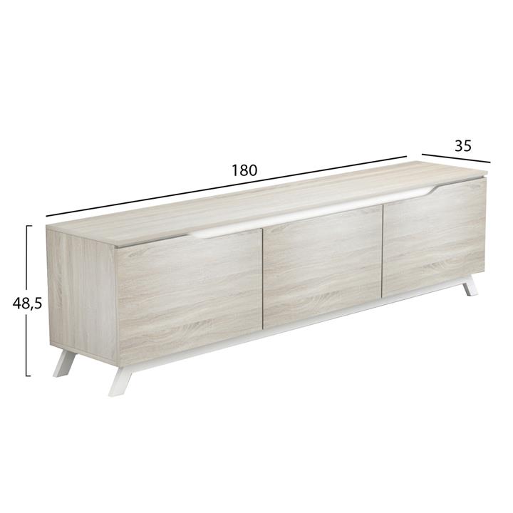TV FURNITURE KIMIA HM8902.13 MELAMINE SONAMA-WHITE 180Χ35Χ48,5Hcm.
