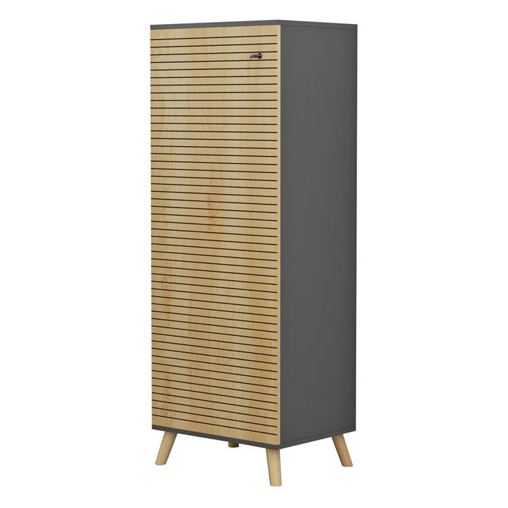 SHOE CABINET ALVARO HM8954.15 MELAMINE IN ANTHRACITE-NATURAL WOOD 50Χ38Χ135Hcm.