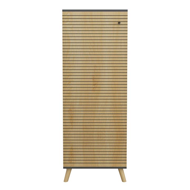 SHOE CABINET ALVARO HM8954.15 MELAMINE IN ANTHRACITE-NATURAL WOOD 50Χ38Χ135Hcm.