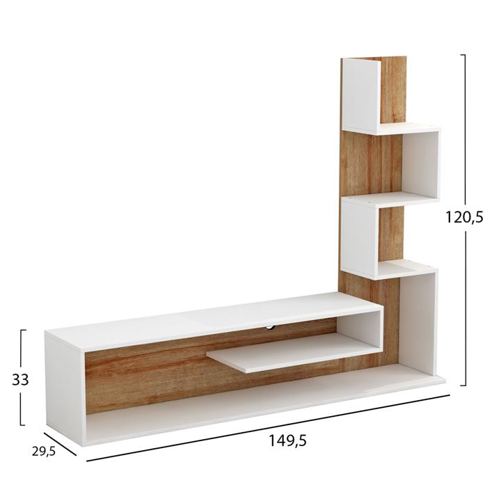 TV FURNITURE COMBO EDELIE HM8908.11 MELAMINE IN WHITE-NATURAL 149,5x29,5x120,8Hcm.