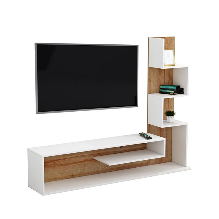 TV FURNITURE COMBO EDELIE HM8908.11 MELAMINE IN WHITE-NATURAL 149,5x29,5x120,8Hcm.