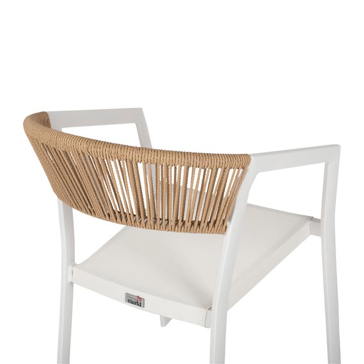 ARMCHAIR ALUMINUM HM5891.22 WHITE FRAME AND TEXTLINE- BEIGE RATTAN BACKREST 57x63x82Hcm.