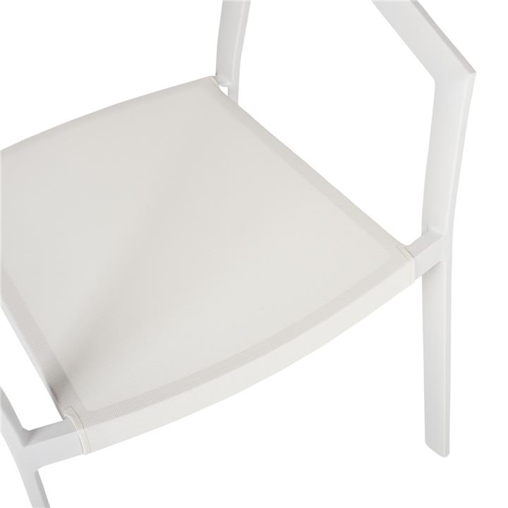 ARMCHAIR ALUMINUM HM5891.22 WHITE FRAME AND TEXTLINE- BEIGE RATTAN BACKREST 57x63x82Hcm.