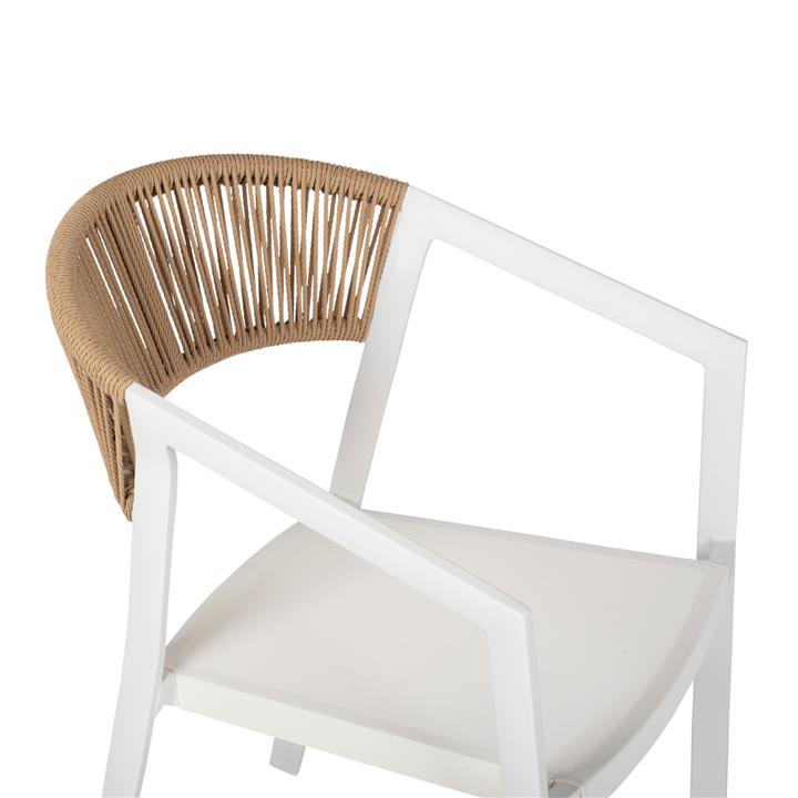 ARMCHAIR ALUMINUM HM5891.22 WHITE FRAME AND TEXTLINE- BEIGE RATTAN BACKREST 57x63x82Hcm.
