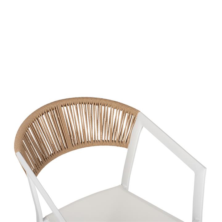 ARMCHAIR ALUMINUM HM5891.22 WHITE FRAME AND TEXTLINE- BEIGE RATTAN BACKREST 57x63x82Hcm.