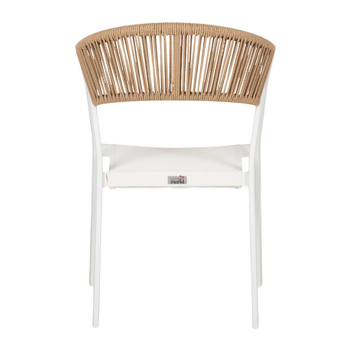 ARMCHAIR ALUMINUM HM5891.22 WHITE FRAME AND TEXTLINE- BEIGE RATTAN BACKREST 57x63x82Hcm.