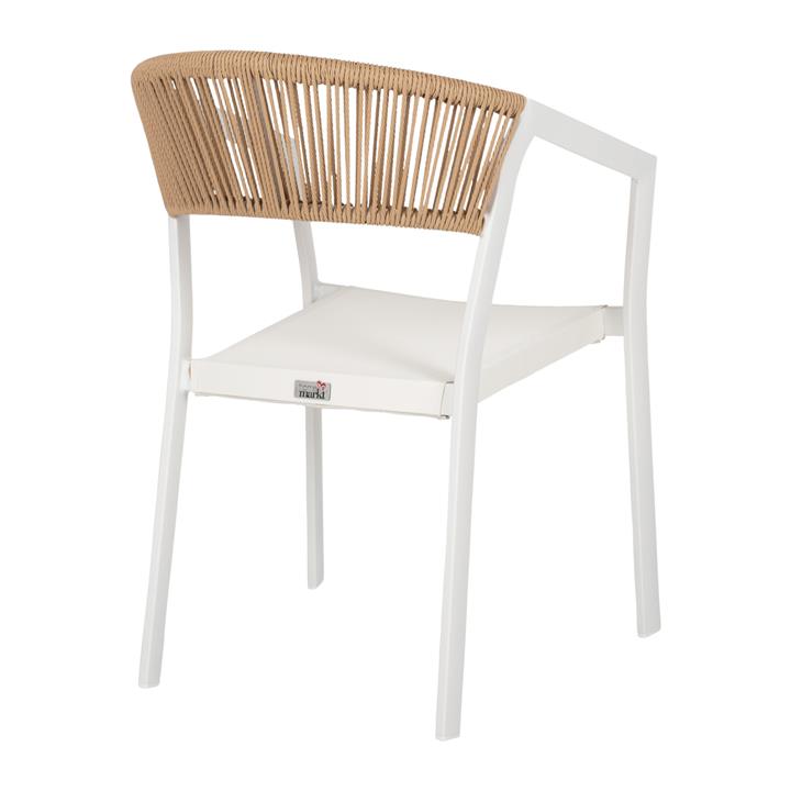 ARMCHAIR ALUMINUM HM5891.22 WHITE FRAME AND TEXTLINE- BEIGE RATTAN BACKREST 57x63x82Hcm.