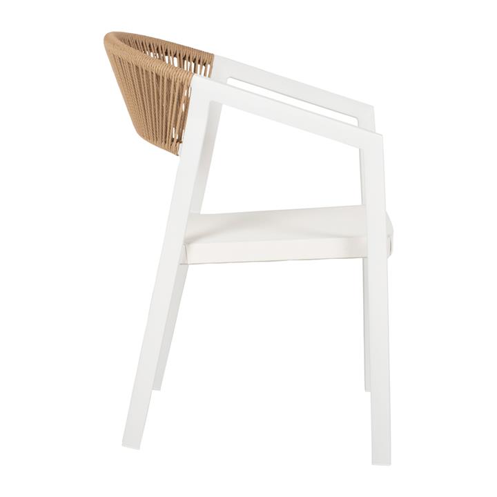 ARMCHAIR ALUMINUM HM5891.22 WHITE FRAME AND TEXTLINE- BEIGE RATTAN BACKREST 57x63x82Hcm.