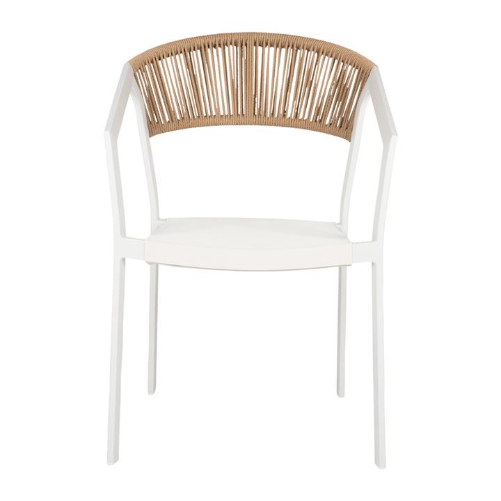 ARMCHAIR ALUMINUM HM5891.22 WHITE FRAME AND TEXTLINE- BEIGE RATTAN BACKREST 57x63x82Hcm.