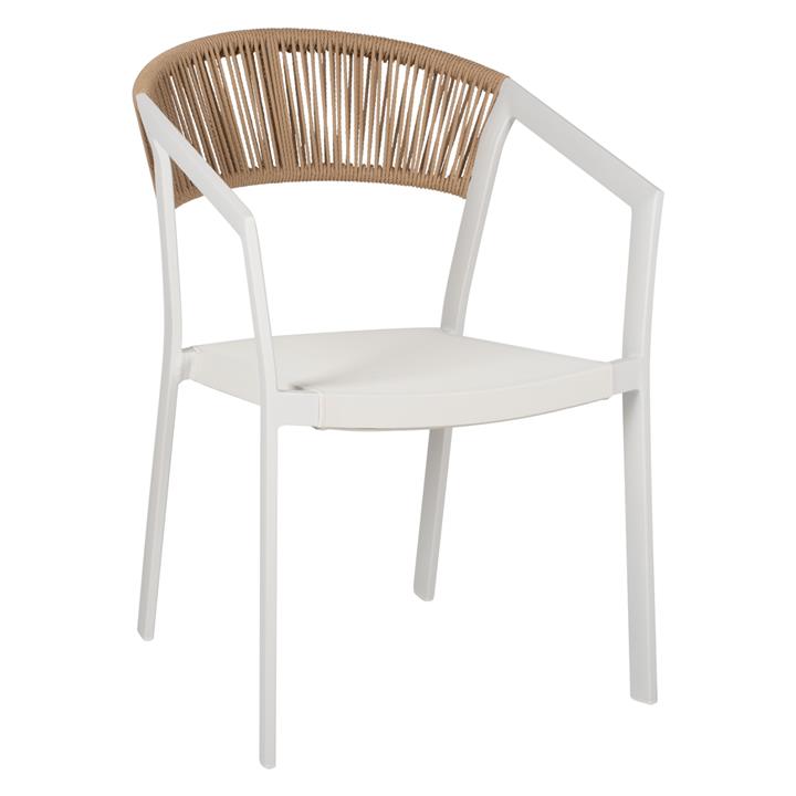 ARMCHAIR ALUMINUM HM5891.22 WHITE FRAME AND TEXTLINE- BEIGE RATTAN BACKREST 57x63x82Hcm.
