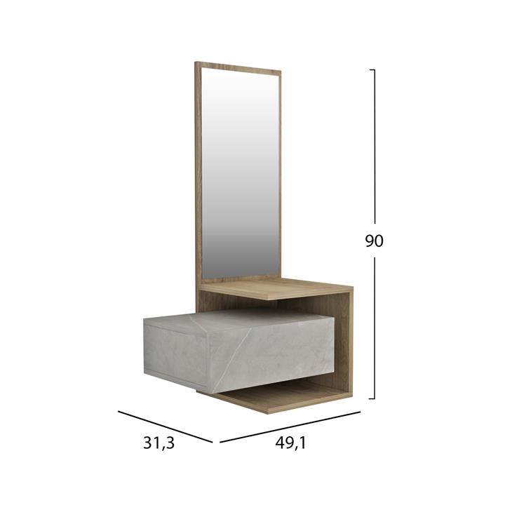 ENTRYWAY FURNITURE WITH MIRROR MEARA HM8984.12 MELAMINE IN GREYISH STONE TEXTURE-NATURAL 49,1x31,3x90Hcm.