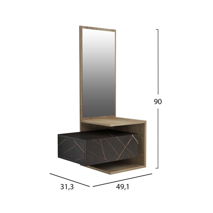 ENTRYWAY FURNITURE WITH MIRROR MEARA HM8984.13 MELAMINE IN NATURAL-BLACK MARBLE 49,1x31,3x90Hcm.