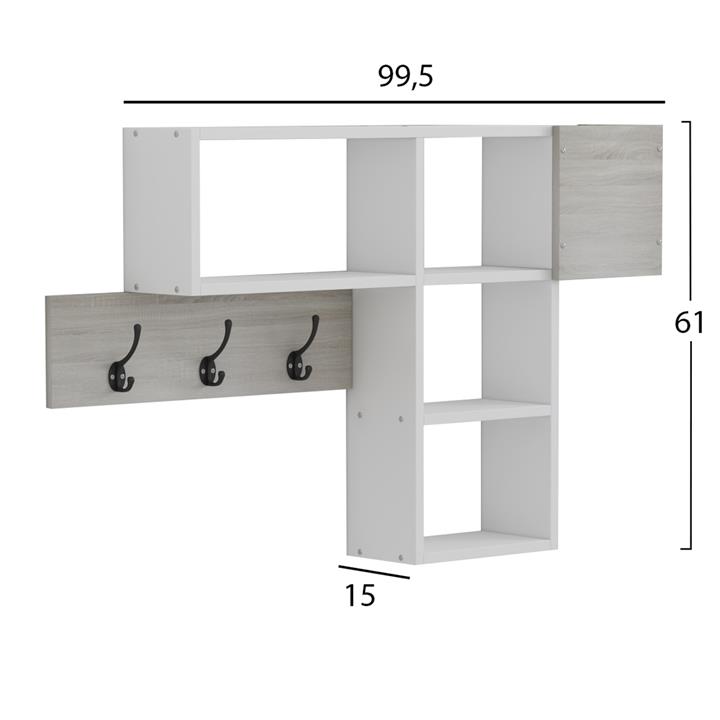 ENTRYWAY HANGER WITH SHELVES HARLAN HM8973.12 MELAMINE IN SONAMA-WHITE 99,5x15x61Hcm.