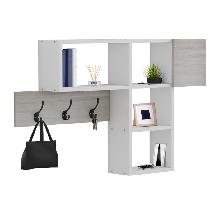 ENTRYWAY HANGER WITH SHELVES HARLAN HM8973.12 MELAMINE IN SONAMA-WHITE 99,5x15x61Hcm.