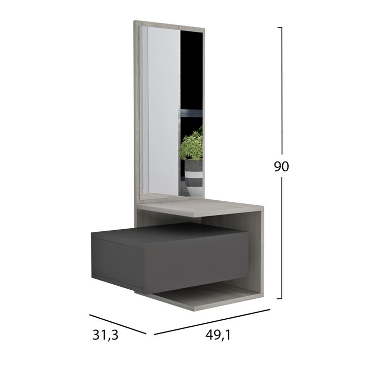 ENTRYWAY FURNITURE WITH MIRROR MEARA HM8984.11 MELAMINE IN SONAMA-GREY 49,1x31,3x90Hcm.