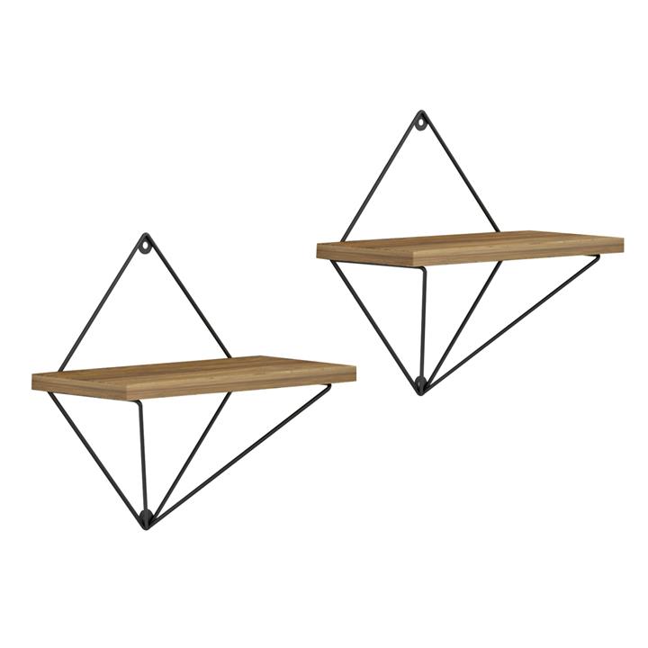 WALL SHELVES 2PCS SET ZANNARD HM8929.11 BLACK METAL-MELAMINE IN NATURAL 30x14x30Hcm.