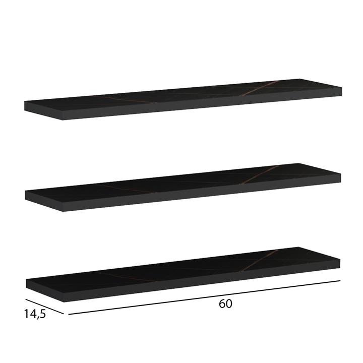 WALL SHELVES CASSIUS HM8966.13 MELAMINE IN BLACK MARBLE 60x14,5 cm.