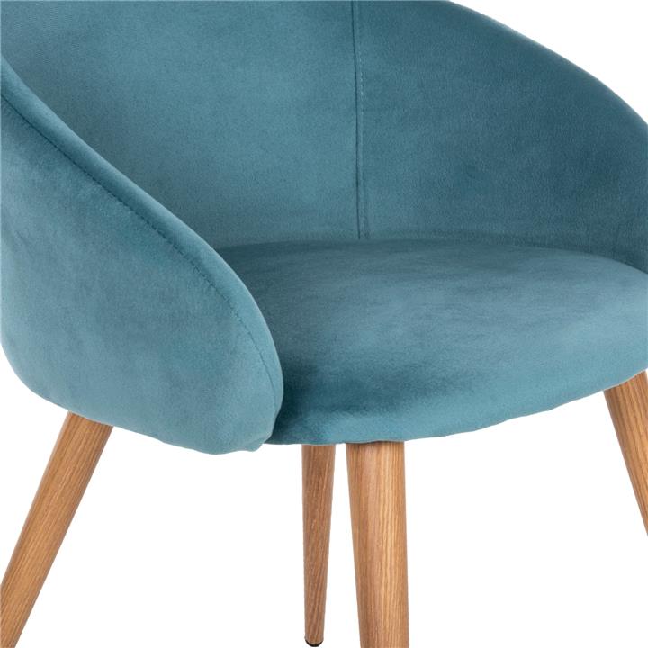 DINING ARMCHAIR IVY HM8546.05 TURQUOISE VELVET AND METAL LEGS IN NATURAL WOOD COLOR 53x55x79Hcm.