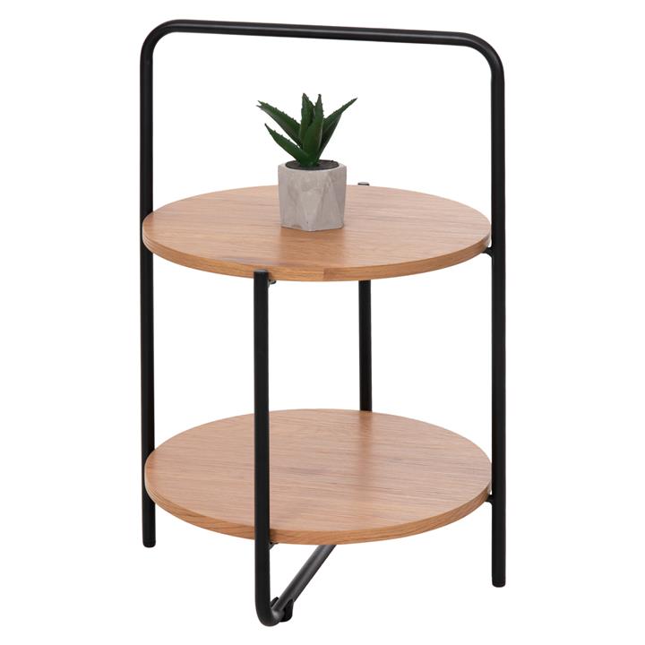 SIDE TABLE SYLO HM9618.01 MDF IN NATURAL COLOR-BLACK METAL FRAME Φ44x66Hcm.