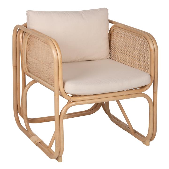ARMCHAIR WENDY HM9816 RATTAN IN NATURAL POLISHED COLOR-WHITE CUSHIONS 73x72x84Hcm.