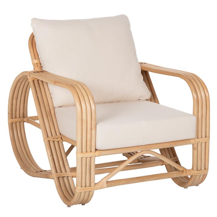 ARMCHAIR BARONESS HM9813 NATURAL RATTAN AND WHITE CUSHIONS 81x90x92Hcm.