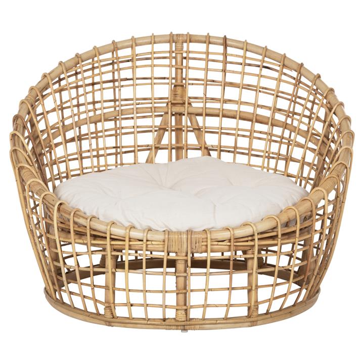 ARMCHAIR-NEST ENTO HM9814 RATTAN IN NATURAL SHADE-WHITE CUSHION 106x94x82Hcm.