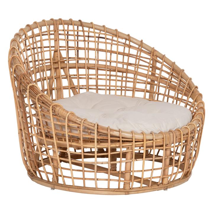 ARMCHAIR-NEST ENTO HM9814 RATTAN IN NATURAL SHADE-WHITE CUSHION 106x94x82Hcm.
