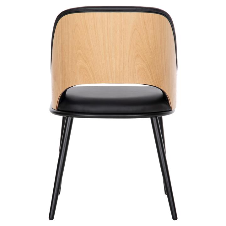 DINING CHAIR DELF HM9617.01 PU BLACK-BLACK METAL LEGS-WOODEN BACK IN NATURAL 48x55x76Hcm.