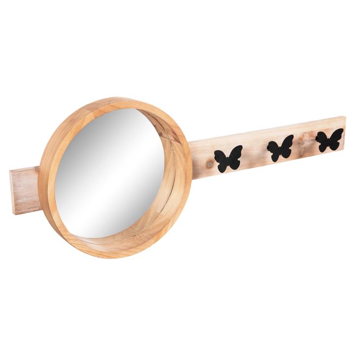 WALL MIRROR ROUND SCUTTLE HM4222 FIR WOOD & MDF-BLACK METAL 80x6,5x30,5Hcm.